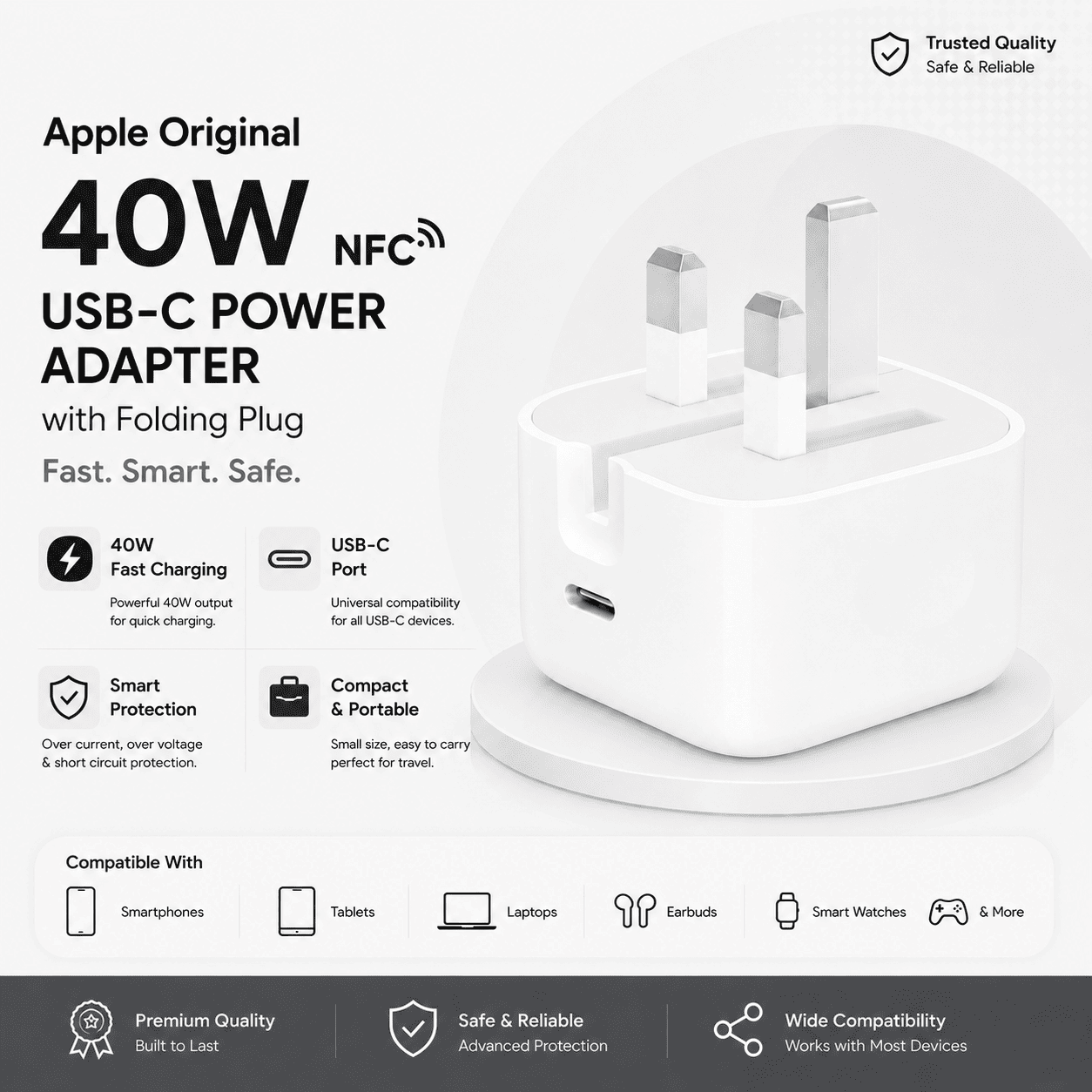 40W USB-C Fast Charger NFC with Folding Plug (US 2-Pin)