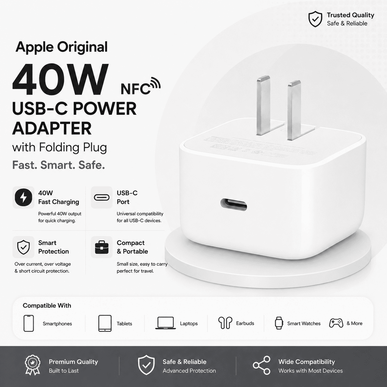 40W USB-C Fast Charger NFC with Folding Plug (US 2-Pin)