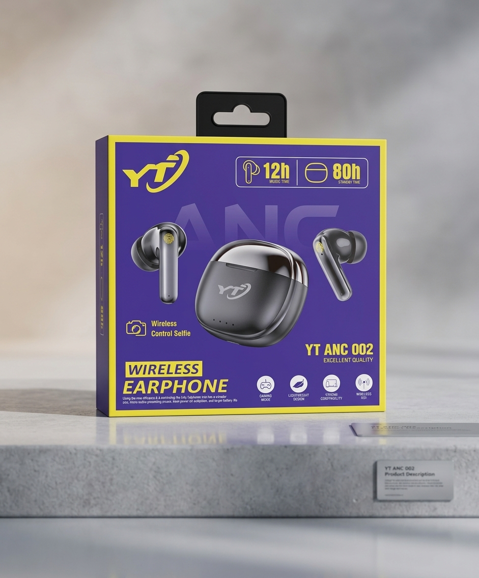 YT ANC 002 Wireless Earbuds — Bluetooth 5.4 TWS Earphones with Noise Cancellation