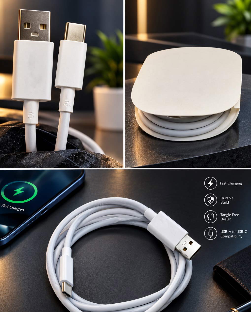 Vivo 120W USB-A to Type-C 6A Fast Charging Data Cable